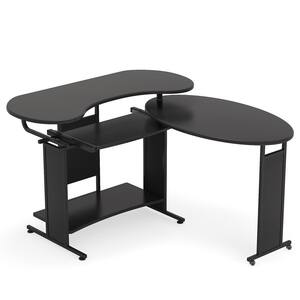 Lantz 50 in. L-Shaped Desk Black Engineered Wood Rotating Computer Desk with Shelf and Keyboard Tray