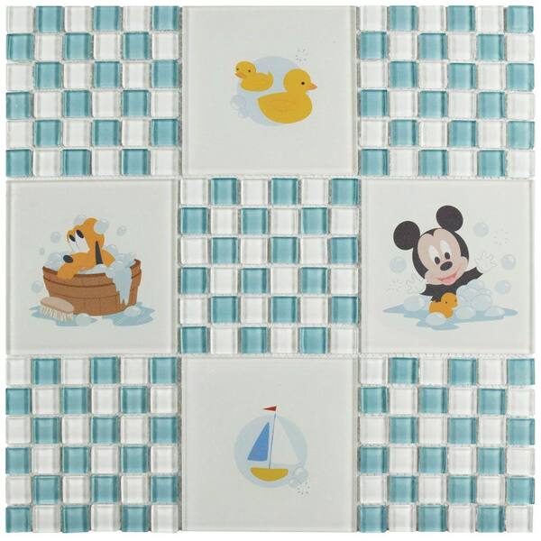 Disney Baby Blue 11-3/4 in. x 11-3/4 in. x 5 mm Glass Mosaic Tile