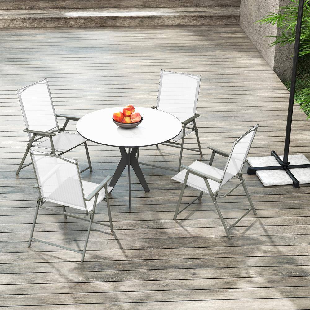 Metal Folding Outdoor Dining Chair Portable Dining Chairs with Armrests for Camping, Lawn Yard in White, Set of 4 price history on PriceWatchPro