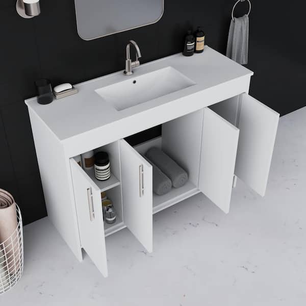 Villa 48 in. W x 18 in D Bath Vanity in White with Ceramic Vanity Top in White with White Basin