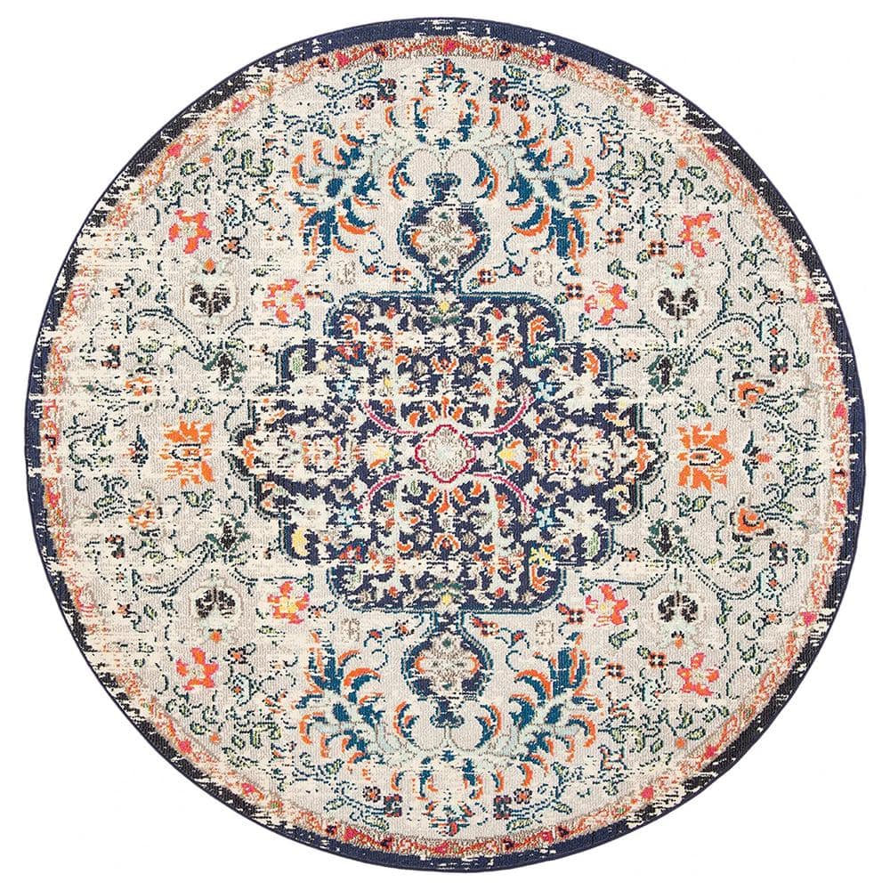 Multi-Colored Polypropylene 6 ft. 7 in. x 6 ft. 7 in. Medallion Indoor Roun