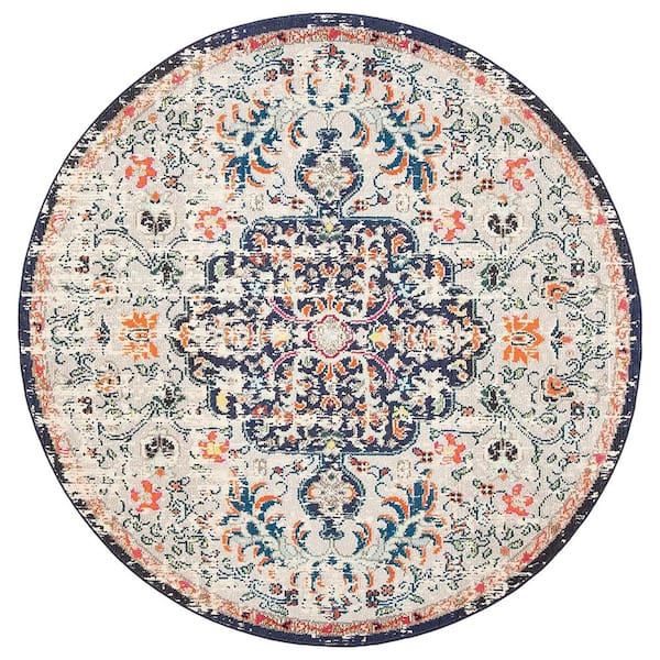 Unbranded Multi-Colored Polypropylene 6 ft. 7 in. x 6 ft. 7 in. Medallion Indoor Round Area Rug