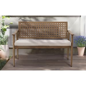 Ashland 2-Person Metal Outdoor Bench with CushionGuard Beige Cushion