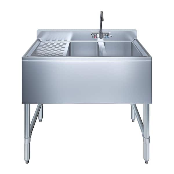 36 in. x 19 in. 2-Compartment Underbar Sink with Left Drainboard and Faucet