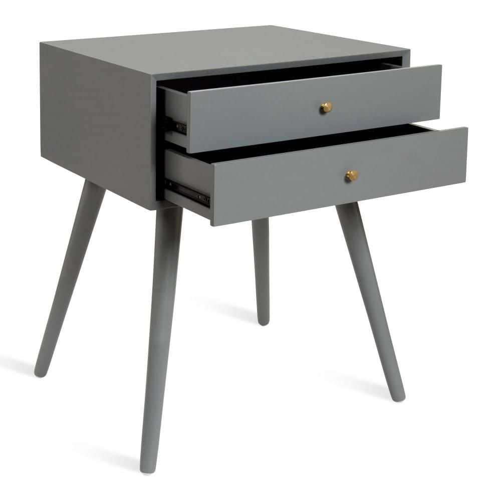 Gray Wooden Midcentury Modern Side Table with Storage Drawers