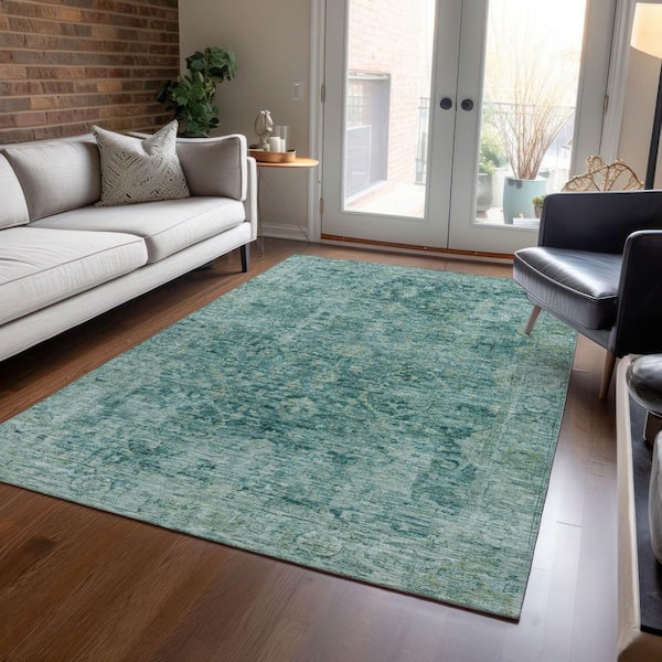 Chantille Machine Washable Indoor/Outdoor Abstract ACN1773 Teal 8 ft. x 10 ft. Area Rug