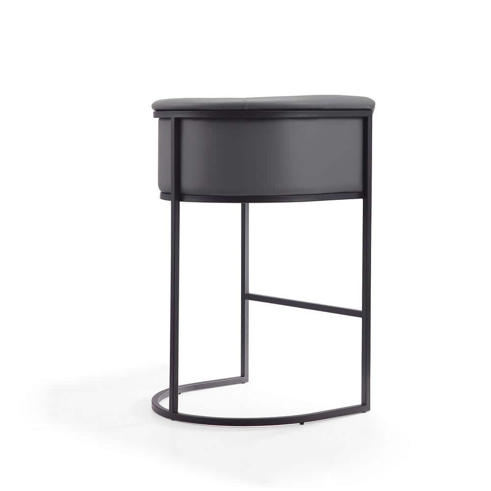 Gray Upholstered Metal Frame Barrel Bar Stool