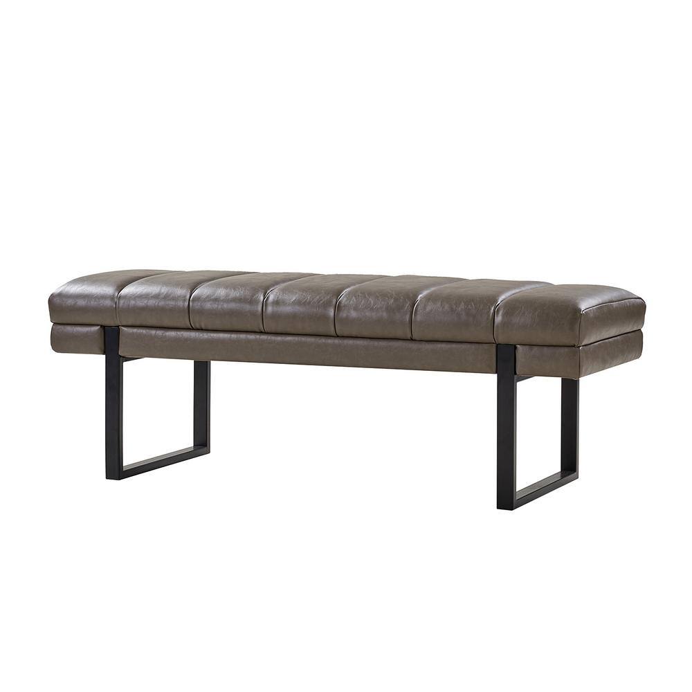 Leander Camel 52.5 in.W Modern Industrial Channel Tufted Upholstered Bench with Metal Legs - thumbnail 8