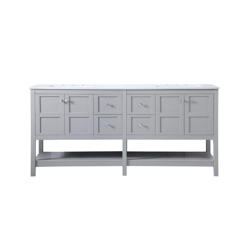 Simply Living 72 in. Double Bathroom Vanity in Gray with Quartz Vanity Top 