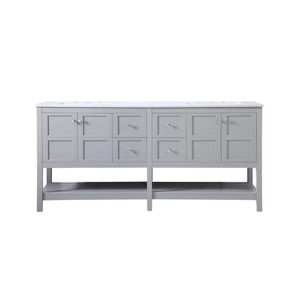 Unbranded Simply Living 72 in. Double Bathroom Vanity in Gray with Quartz Vanity Top in Calacatta White