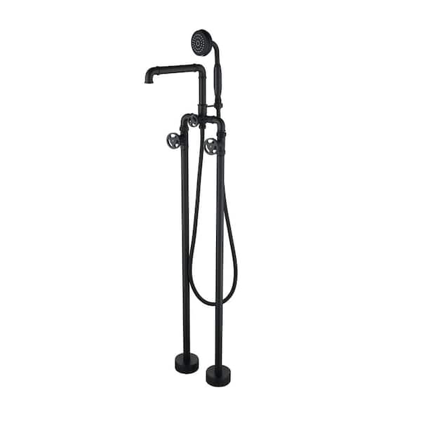 2-Handle Freestanding Tub Faucet with Hand Shower in Black
