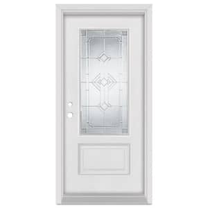 32 in. x 80 in. Neo-Deco Right-Hand Zinc Finished Fiberglass Mahogany Woodgrain Prehung Front Door