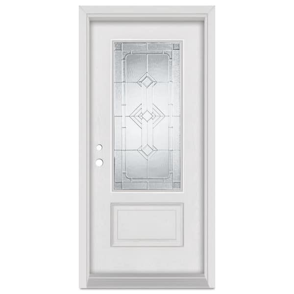 Stanley Doors 32 in. x 80 in. Neo-Deco Right-Hand Zinc Finished Fiberglass Mahogany Woodgrain Prehung Front Door