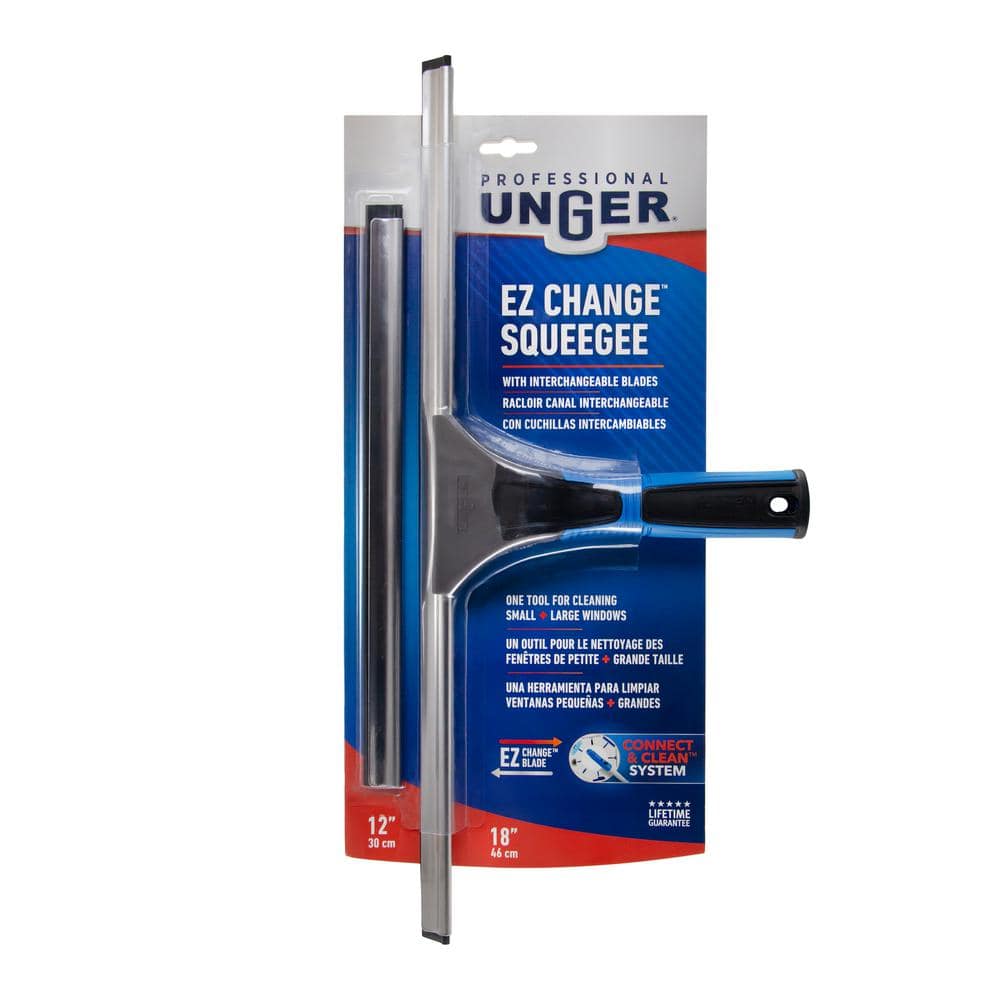 18-Inch Blue and Black Plastic Window Squeegee with Interchangeable Blades