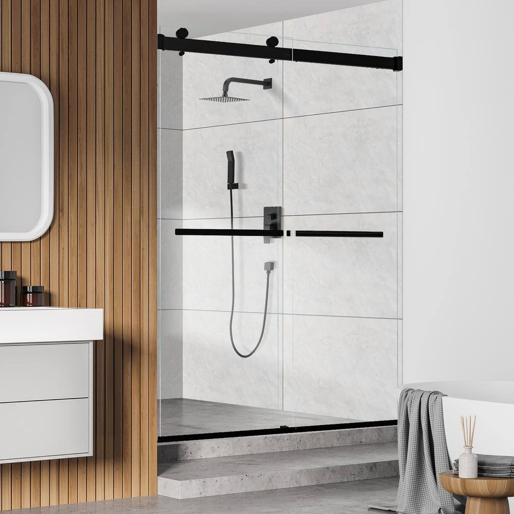 Matte Black Frameless Shower Door with Clear Glass, 48" W x 76" H