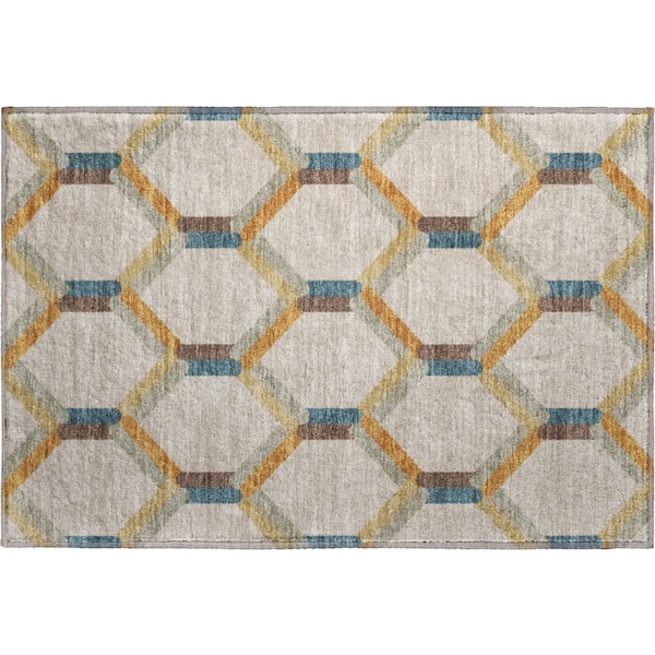 Mayfield Premium Machine Washable Abstract AMF2343 Beige 3 ft. x 4 ft. Area Rug