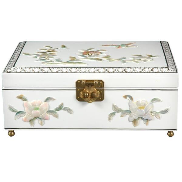 Oriental Furniture Oriental Furniture White Clementina Lacquer Jewelry Box