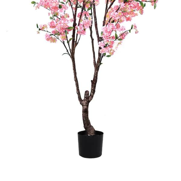 6.5 ft. Pink Artificial Cherry Blossom Flower Tree in Pot