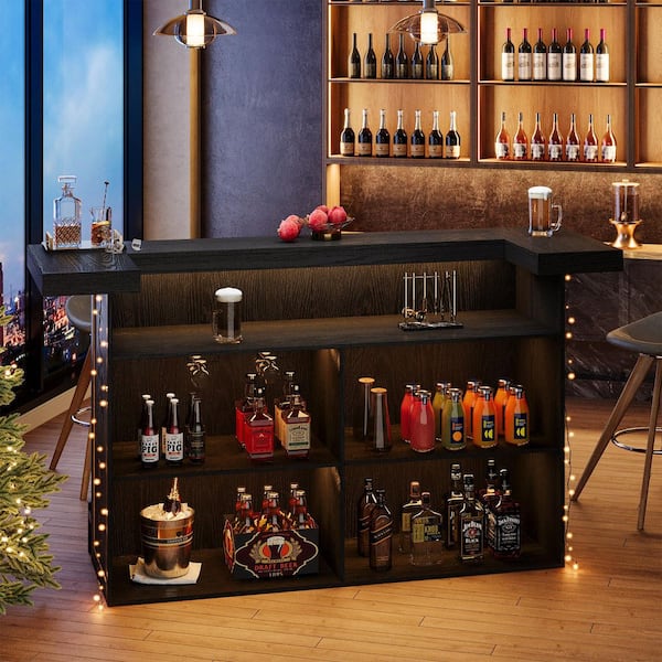 BYBLIGHT Kearsten Wooden Bar Counter with 5 Muti-Bottle