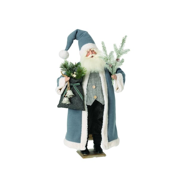 SULLIVANS 32 in. Gray Polyester Holiday Santa with Bells Figurine