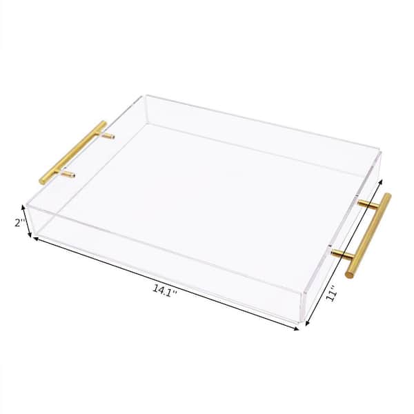 Clear Acrylic Serving Tray with Gold Handle, Spill Proof Clear Acrylic Trays Plastic Serving Tray