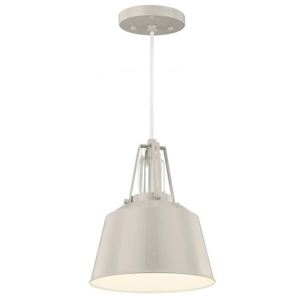 Generation Lighting Freemont 9 in. W 1-Light Hi Gloss Gray Metal Mini Pendant with Linear Crystal Crown Detail and White Cord