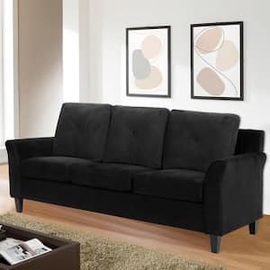 79 in. Square Arm Microfiber Rectangle 3-Seater Sofa in Black