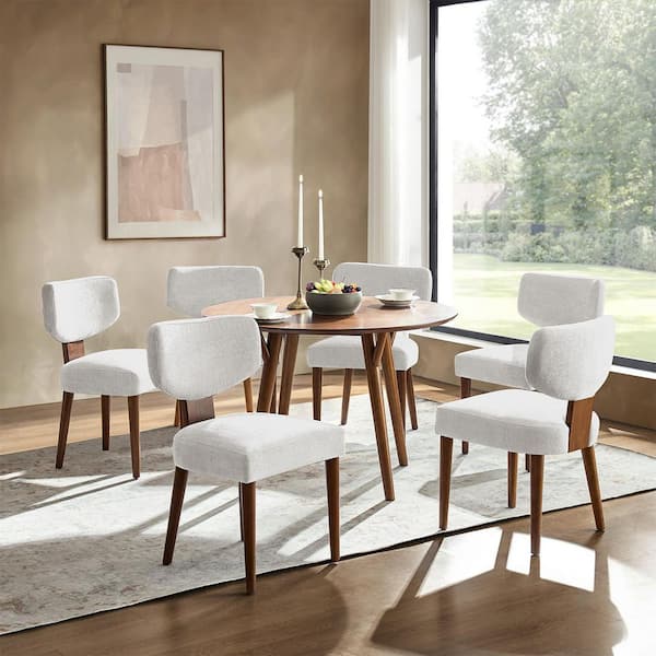 Lydia Ivory Polyester Dining Chair with Solid Wood Legs and Curved Backrest Set of 3