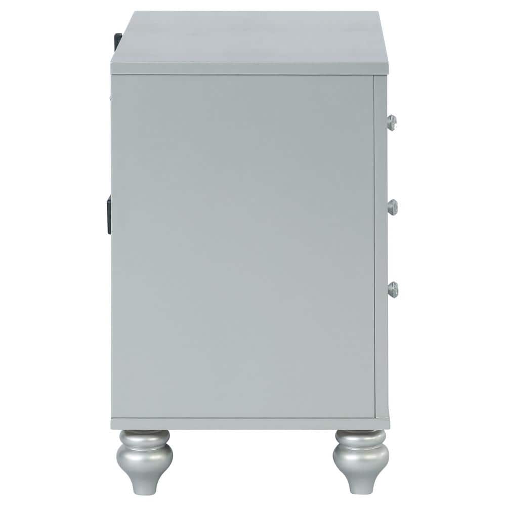 Silver Metallic 2-Drawer Nightstand with Crystal Knobs