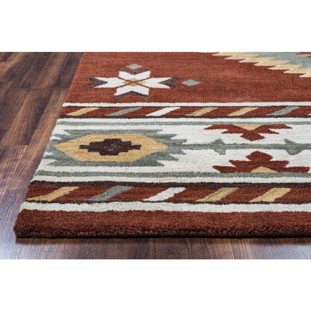 Ryder 5' x 8' Rust and Khaki Wool Tribal Area Rug