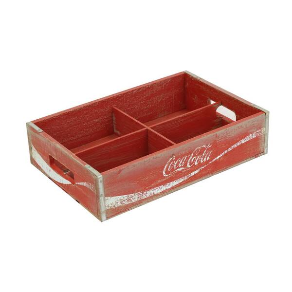 Crates & Pallet 16.875 in. x 11.5 in. x 4 in. Coca-Cola 4-Grid Divided Crate in Vintage Red