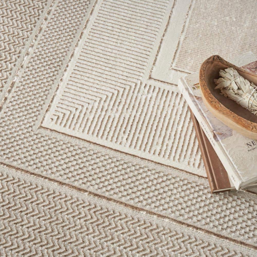 Ivory Geometric 8' x 10' Synthetic Rectangular Area Rug