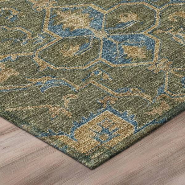 Chantille Machine Washable Indoor/Outdoor Abstract ACN3027 Olive 8 ft. x 8 ft. Round Rug