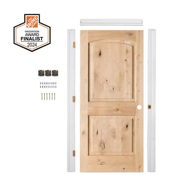 DIY RTA Kit 36 in. x 80 in. Arch Top Knotty Alder Wood Left-Hand Stainable Wood Single Ready To Assemble Interior Door