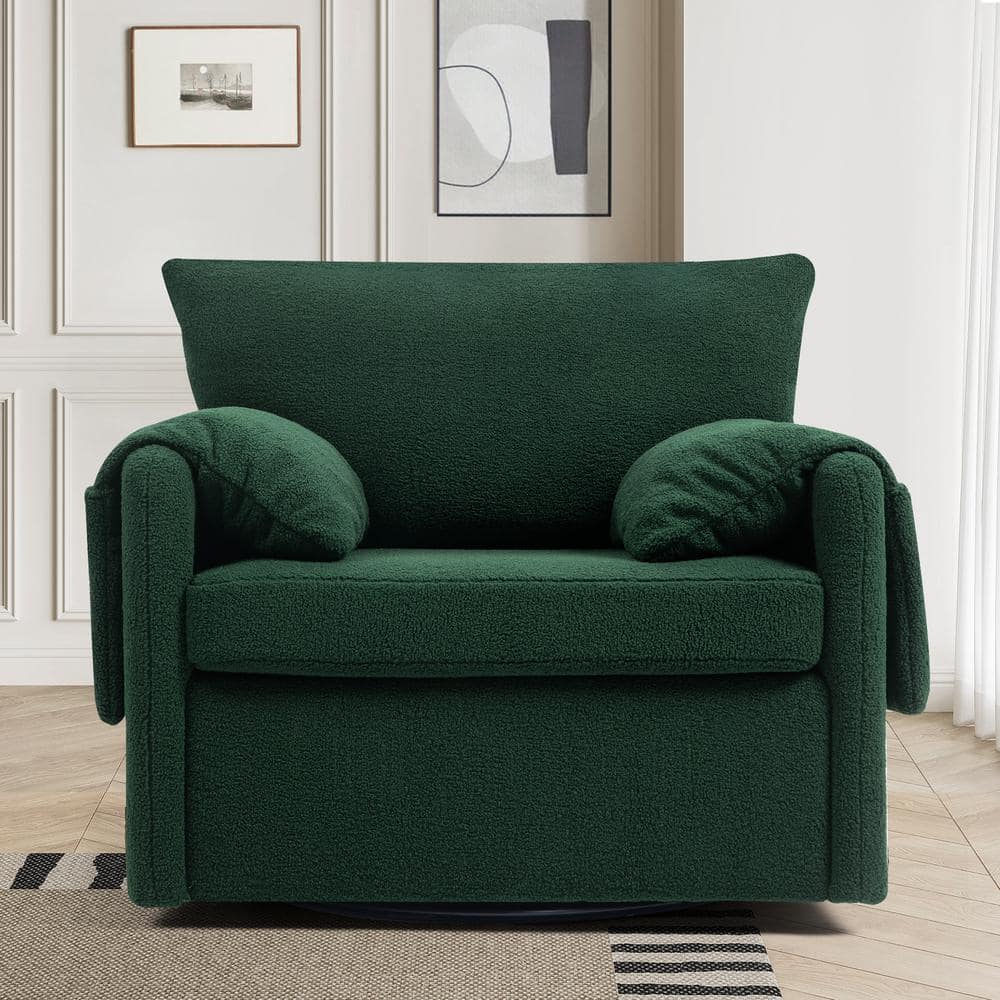 Dark Green Oversized Teddy Swivel Armchair - Modern Swivel Barrel Chair & S