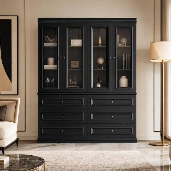FUFU&GAGA 78.7 in. Tall Black Wood 6-Shelf Standard Bookcase with