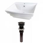 Traditional in White Ceramic Rectangular Vessel Sink with Overflow Drain Included