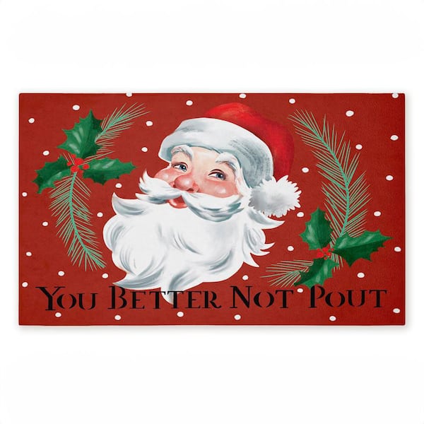 Better Not Pout Vintage Santa Red 18 in. x 30 in. Polyester Non-Slip Outdoor Door Mat