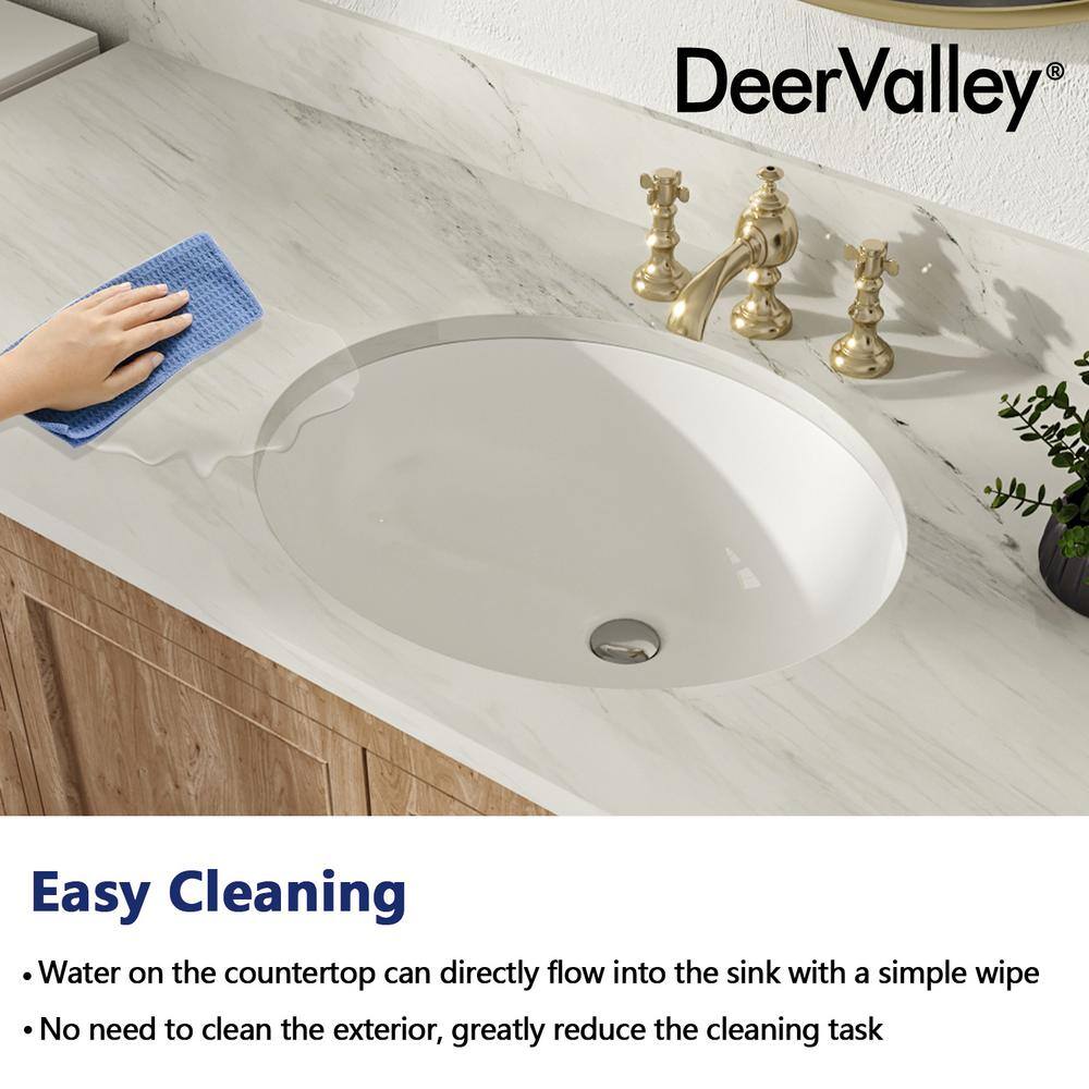 White Ceramic Oval Undermount Bathroom Sink with Overflow