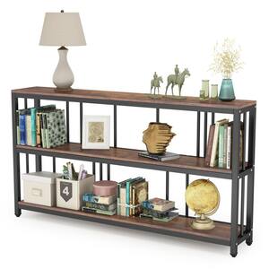Catalin 70.9 in. Wood Vintage Brown Sofa Table, Industrial 3-Tiers Console Narrow Long Sofa Table with Storage Shelves
