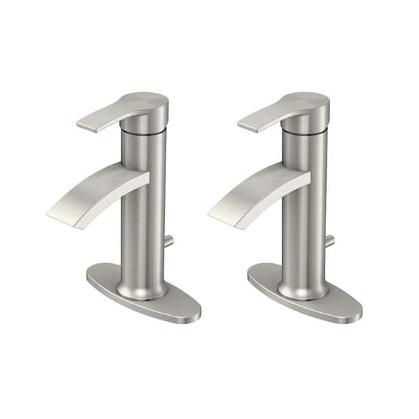 PRIVATE BRAND UNBRANDED Garrick Single-Handle Single-Hole Bathroom Faucet in Brush Nickel (2-Pack)