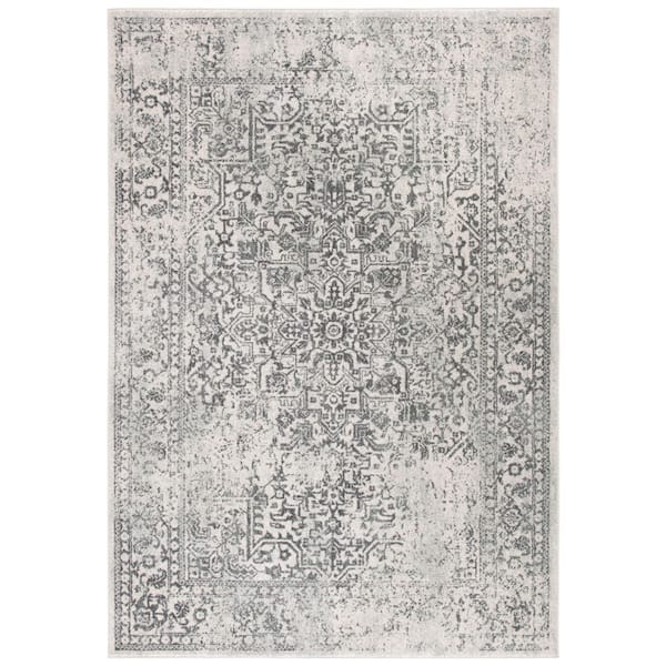 SAFAVIEH Evoke Ivory/Gray 7 ft. x 9 ft. Distressed Border Medallion Area Rug