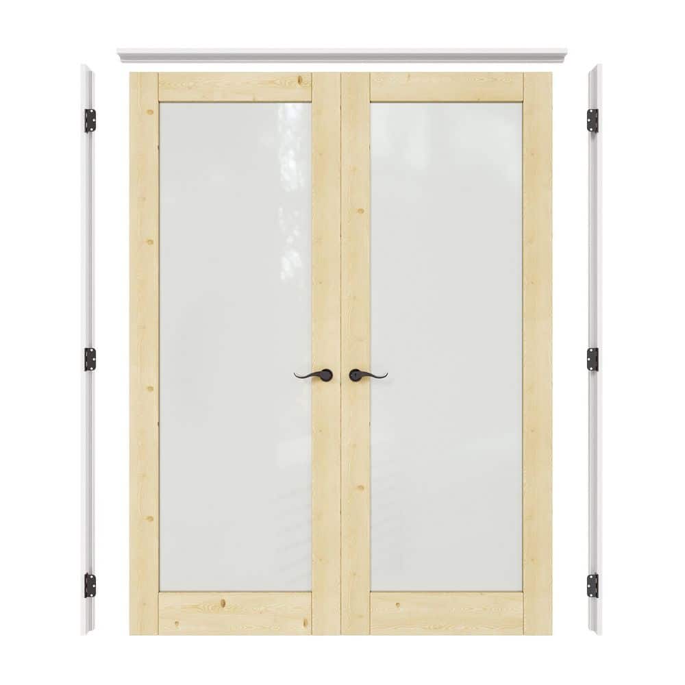 64 in. x 80 in. 1 Lite Frosted Glass and Pine Solid Wood Unfinished Double 