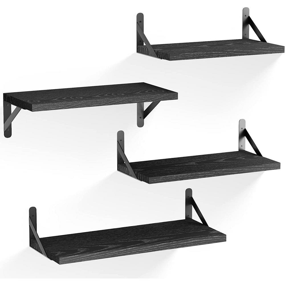 Cubilan 6.2 in. x 17 in. x 3.7 in. Black Wood Decorative Wall Shelves with Brackets B096LSBWV7