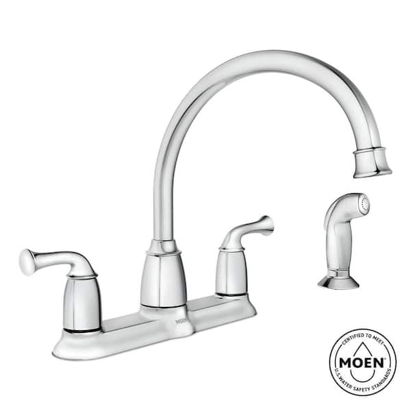 MOEN Banbury Double Handle Mid-Arc Standard Kitchen Faucet with Side Sprayer in Chrome