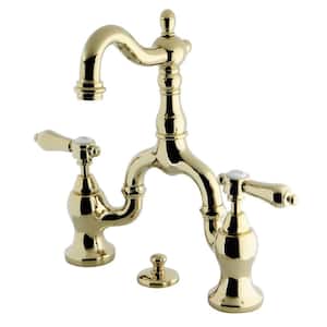 Heirloom 2-Handle 8 in. Bridge Bathroom Faucets with Brass Pop-Up iin Polished Brass