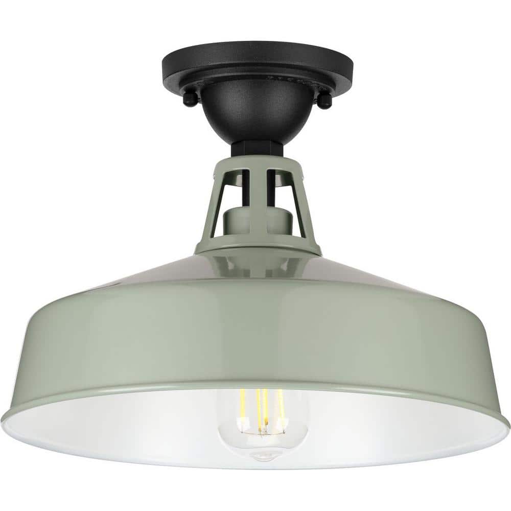 Pistachio White Glass Indoor/Outdoor Semi Flush Mount Light