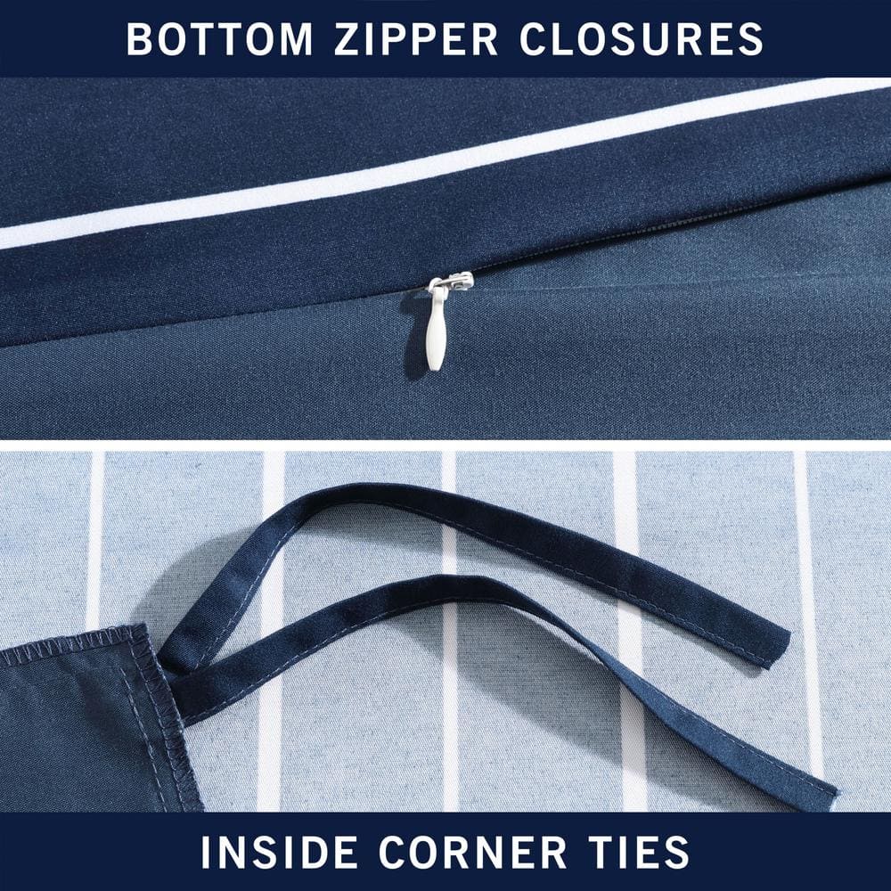 Navy Blue Reversible Twin Duvet Cover Set with Sham