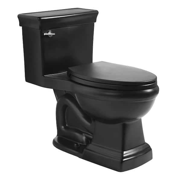 Matte Black One Piece Toilet 17 in. ADA Seat Height with Elongated Toilet Bowl, 1.28 GPF Siphon Flush, 12 in. Rough-In