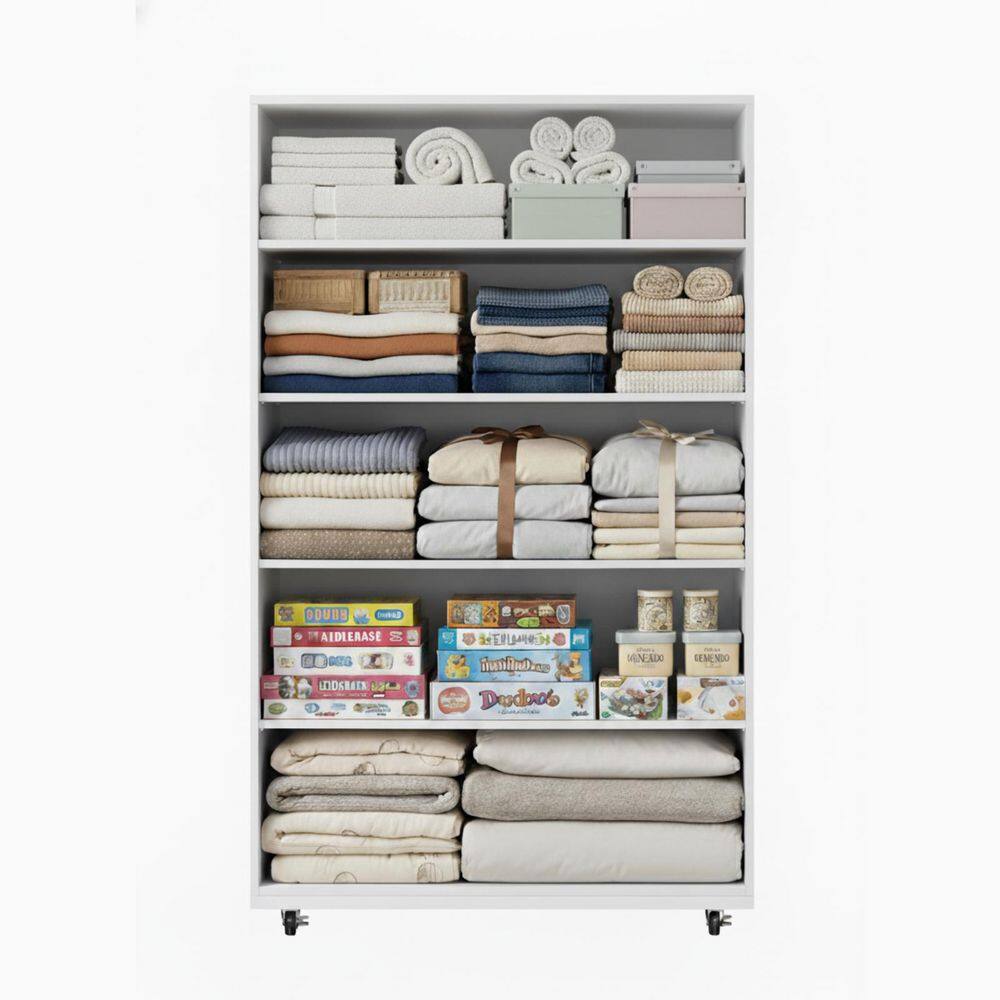 Alfonsine White 5-drawer 31.25 in. W Chest of Drawers with Wheels